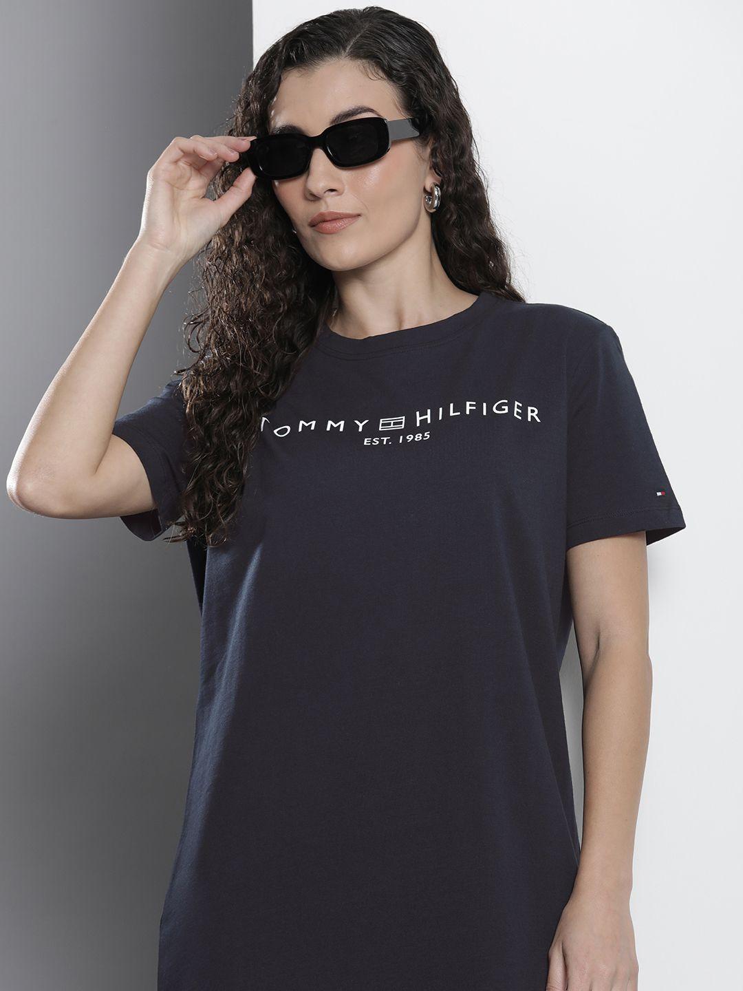 tommy hilfiger brand logo printed pure cotton t-shirt dress