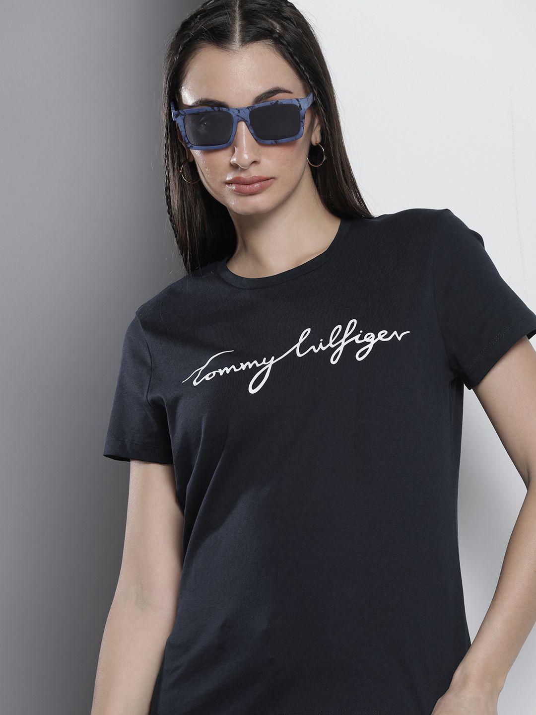 tommy hilfiger brand logo printed pure cotton t-shirt