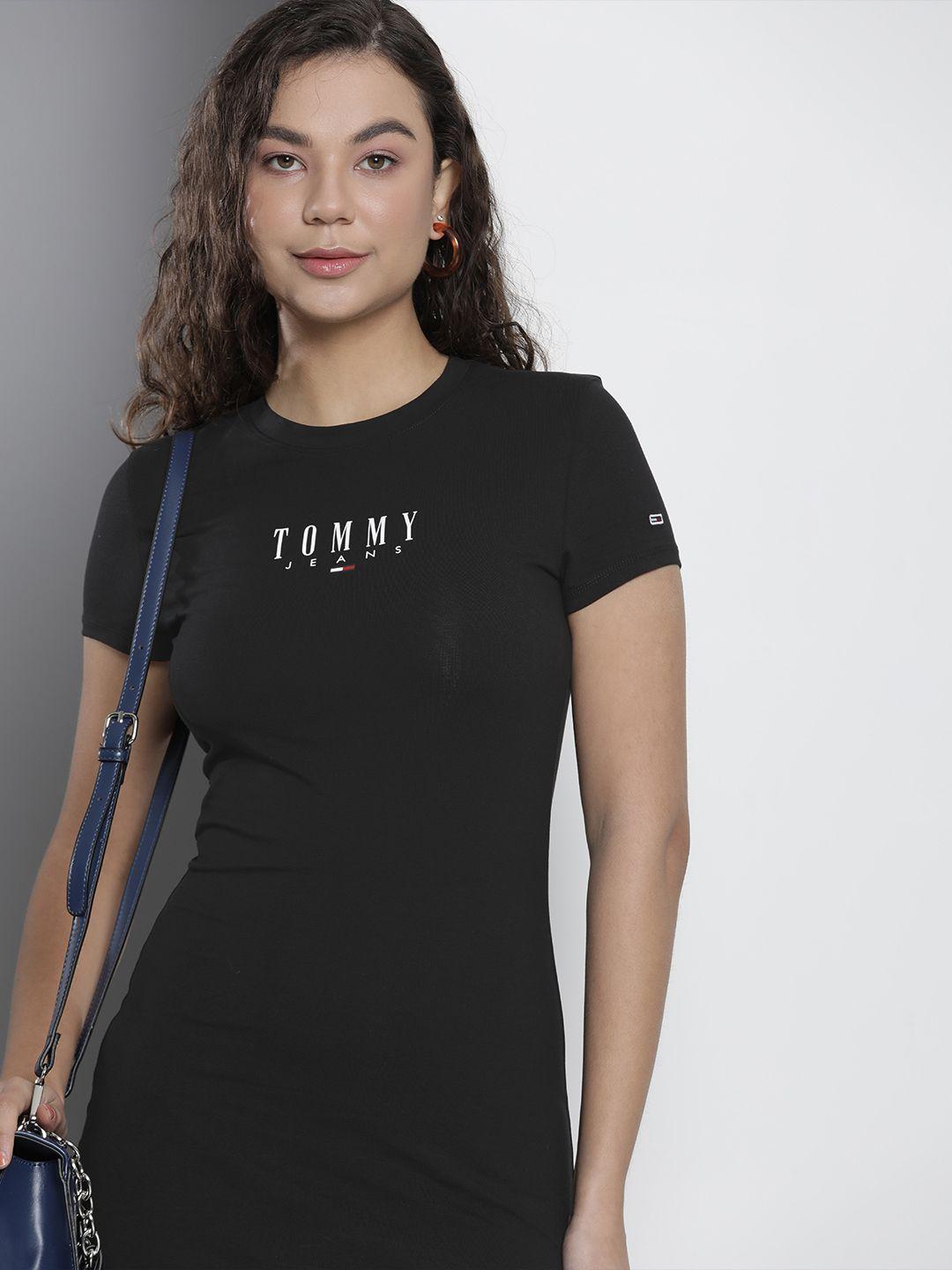 tommy hilfiger brand logo printed round neck bodycon dress