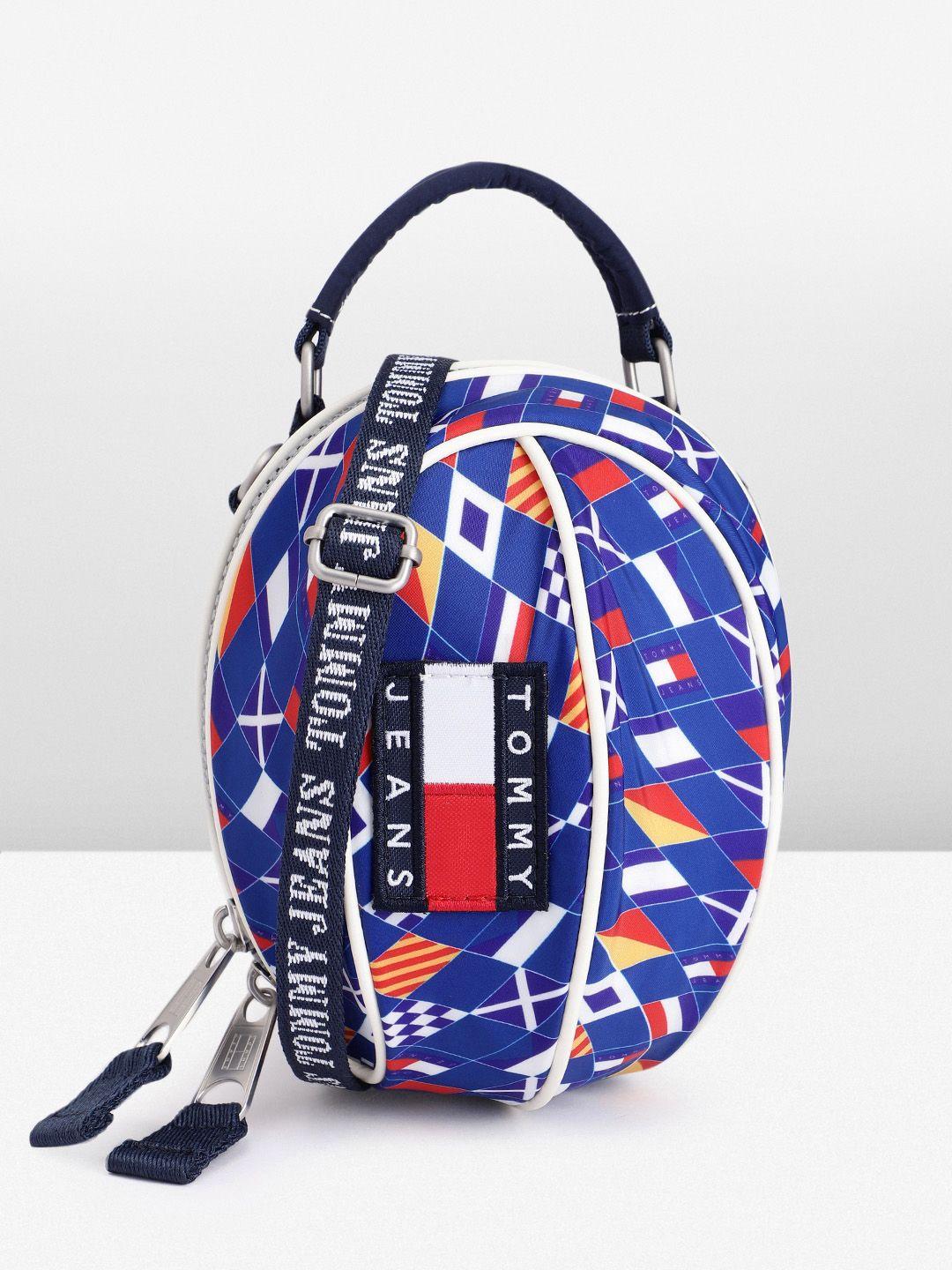 tommy hilfiger brand logo printed structured handheld bag