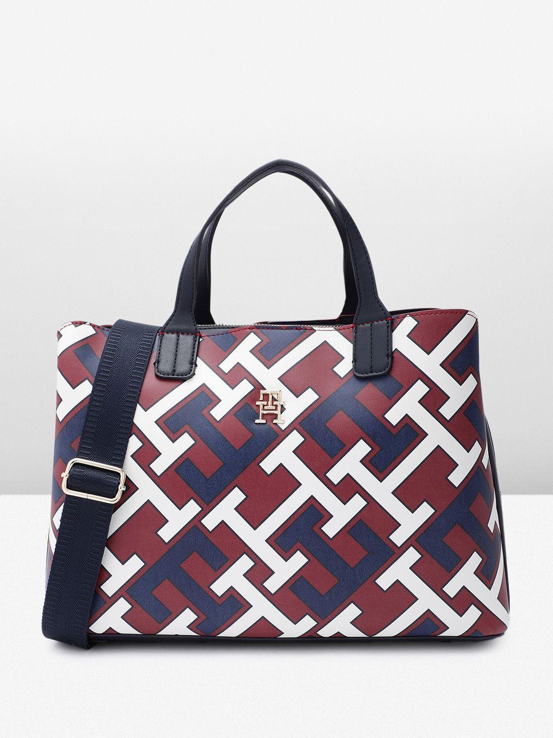 tommy hilfiger brand logo printed structured handheld bag