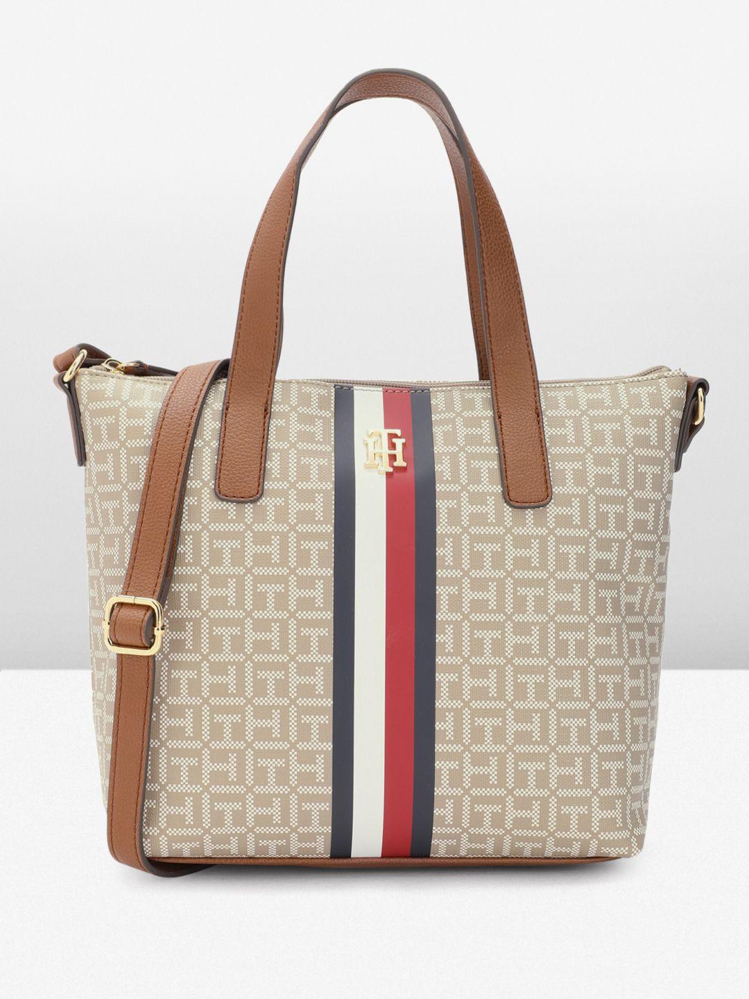 tommy hilfiger brand logo printed structured handheld bag