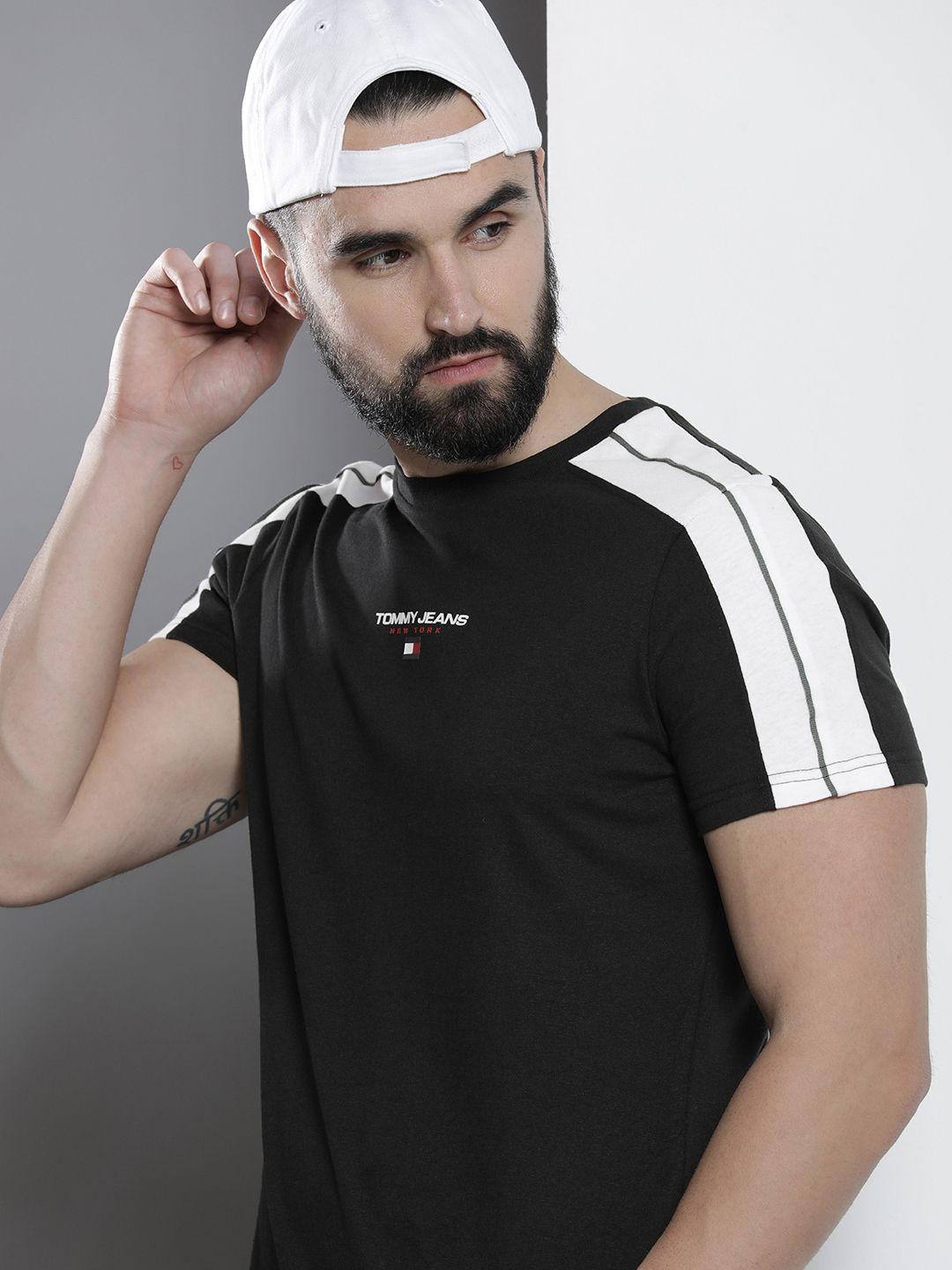 tommy hilfiger brand logo pure cotton applique shoulder detail slim fit t-shirt