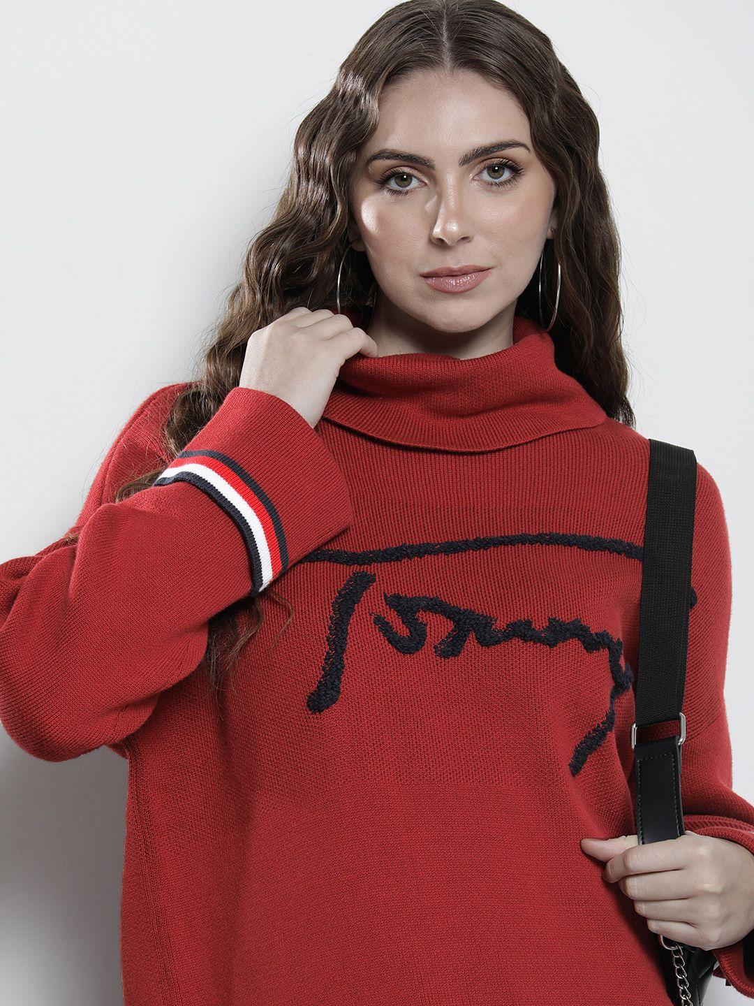 tommy hilfiger brand logo self design pure cotton pullover sweater