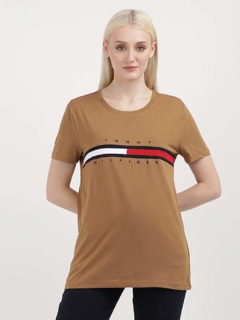 tommy hilfiger brown cotton logo print t-shirt