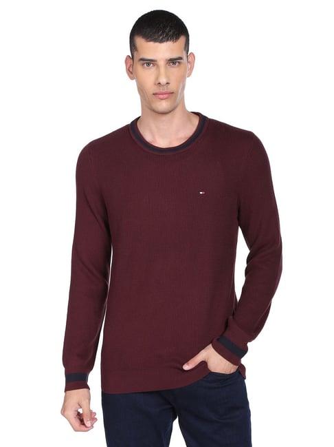 tommy hilfiger burgundy cotton regular fit sweater