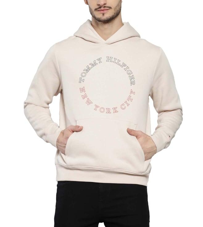 tommy hilfiger chasmere creme printed regular fit hoodie