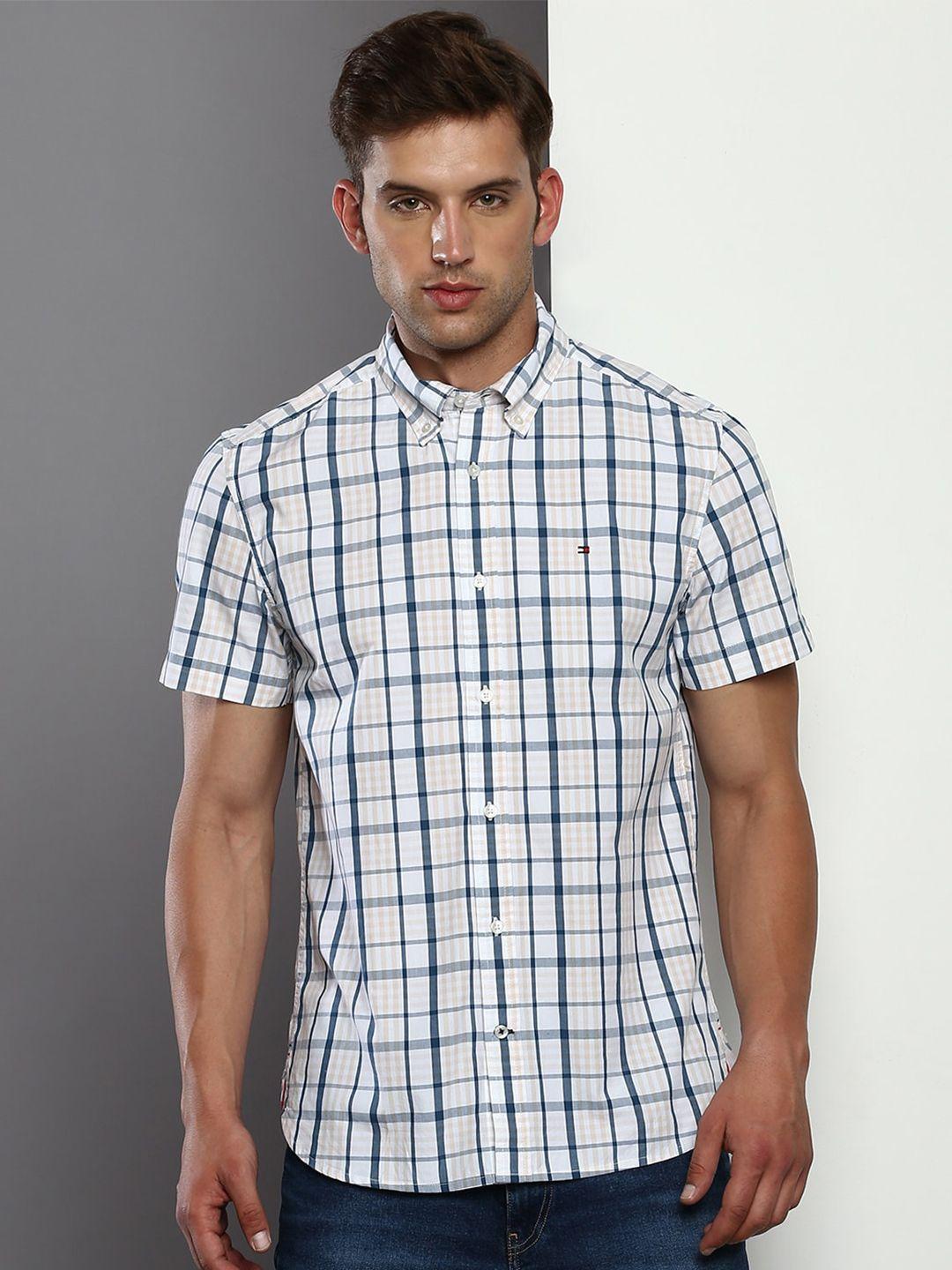 tommy hilfiger checked button-down collar pure cotton casual shirt