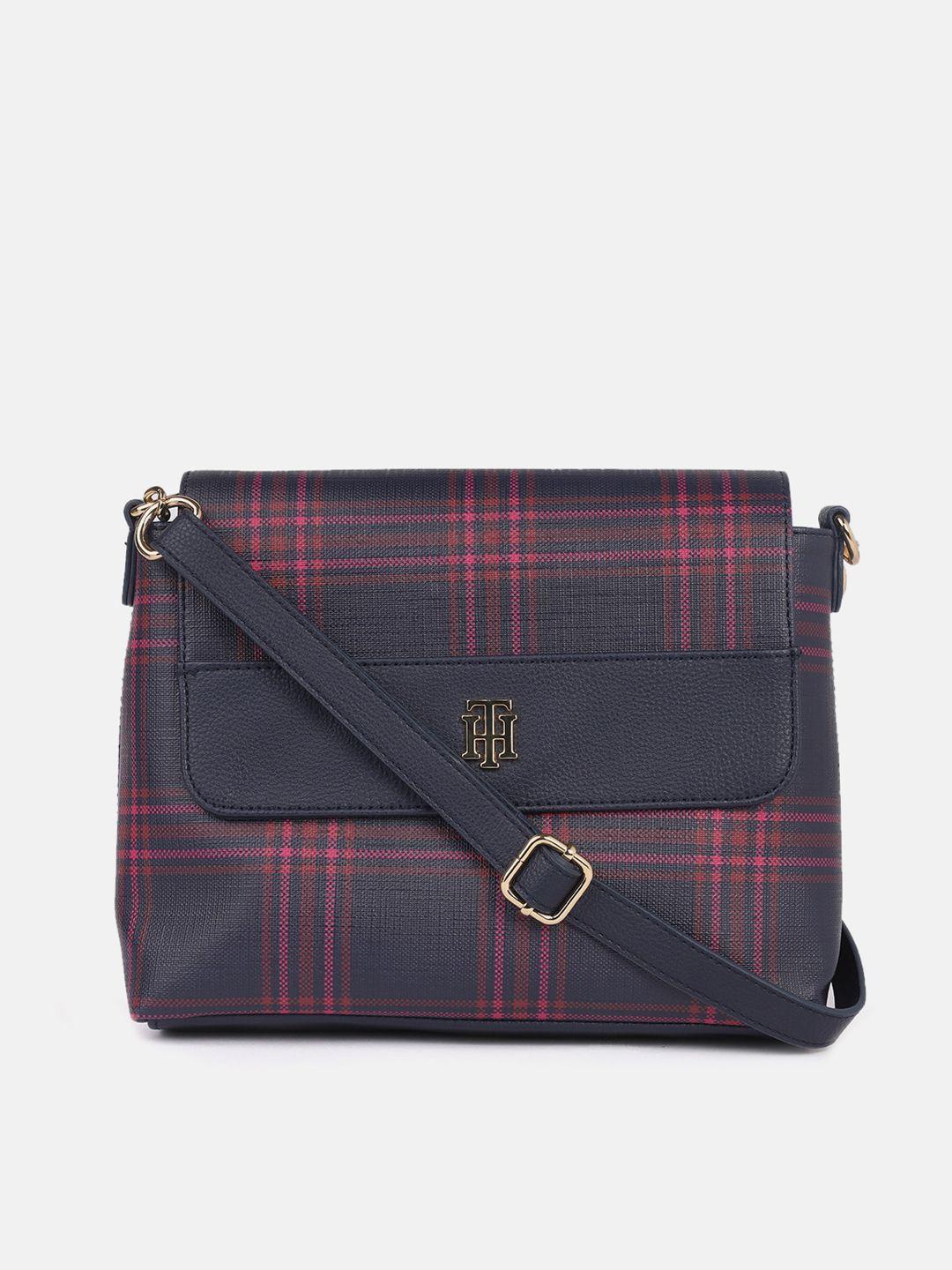 tommy hilfiger checked structured sling bag