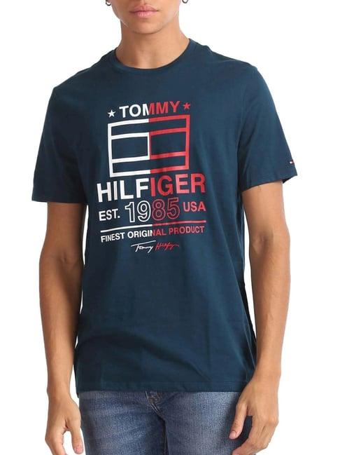 tommy hilfiger classic navy cotton regular fit logo printed t-shirt