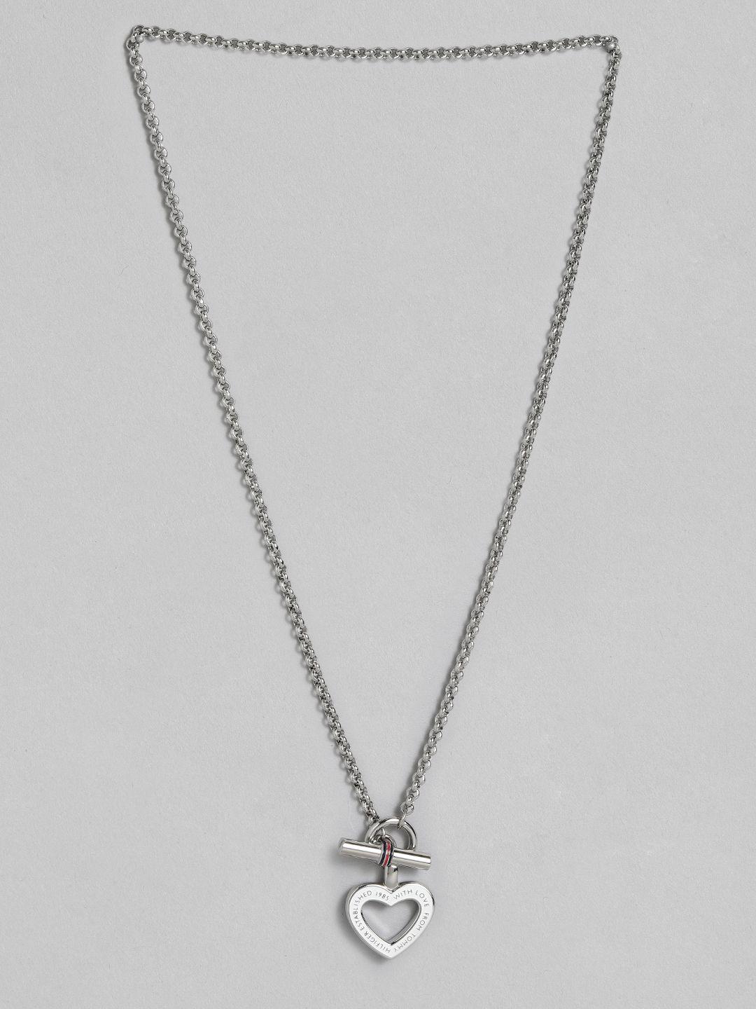 tommy hilfiger classic signature heart design stainless steel necklace