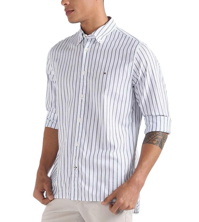 tommy hilfiger dark navy & white stripes regular fit shirt