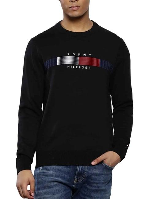 tommy hilfiger dark sable cotton regular fit printed sweater