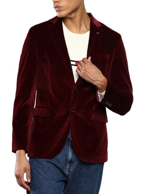 tommy hilfiger deep burgundy cotton regular fit blazer