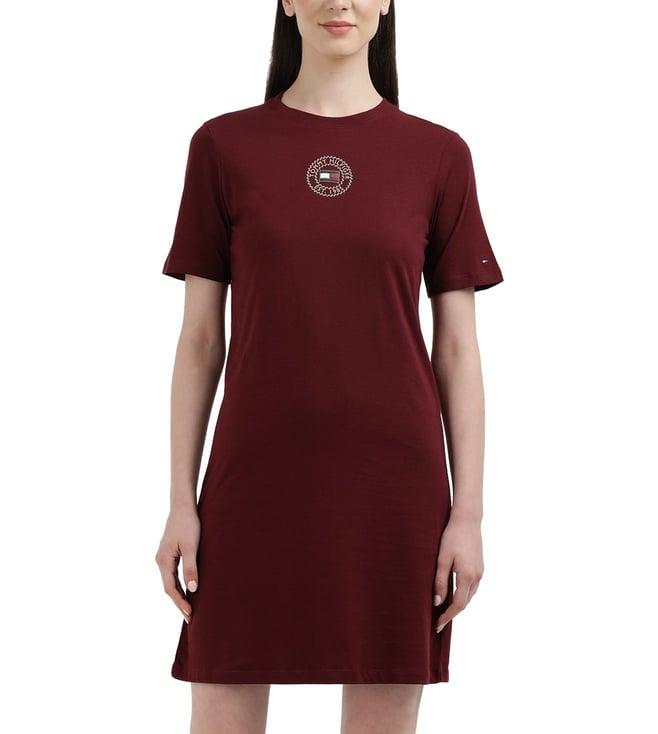 tommy hilfiger deep rouge womens solid regular dress