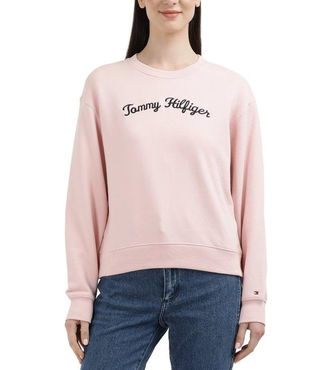 tommy hilfiger delicate pink womens solid regular sweatshirt