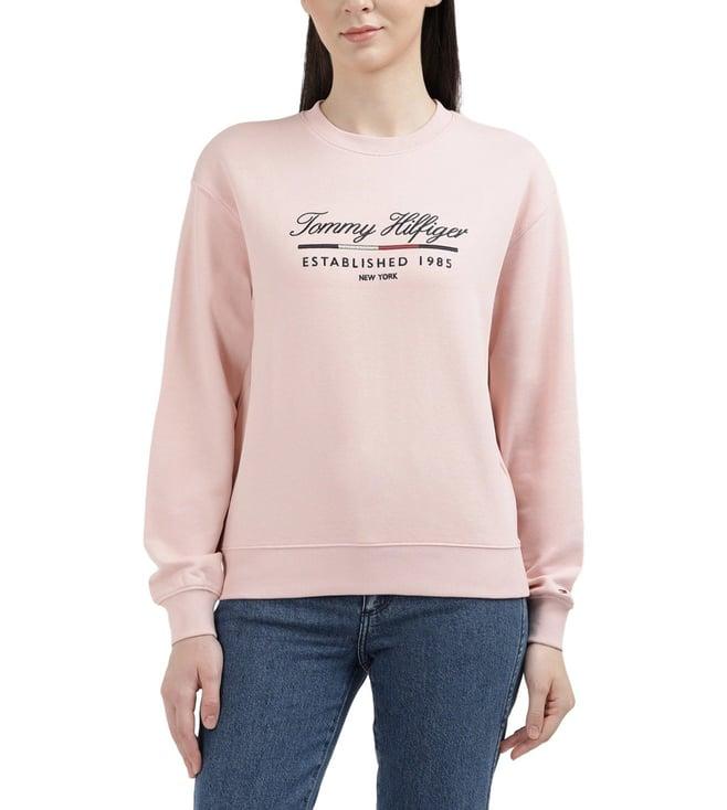 tommy hilfiger delicate pink womens solid regular sweatshirt