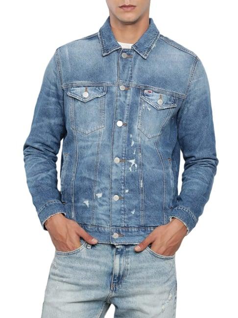 tommy hilfiger denim medium cotton regular fit distressed denim jacket