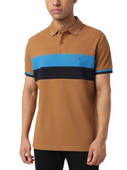 tommy hilfiger desert khaki colour-block regular fit polo t-shirt