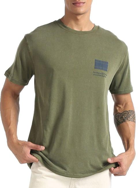 tommy hilfiger drab olive green printed regular fit t-shirt