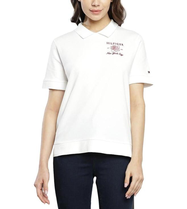 tommy hilfiger ecru logo regular fit polo t-shirt