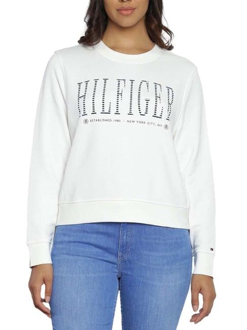 tommy hilfiger ecru logo regular fit sweater