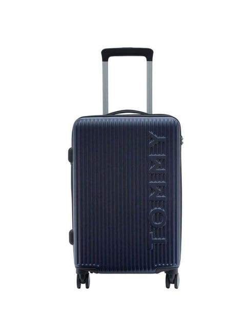 tommy hilfiger empire x navy textured hard cabin trolley bag - 57 cms