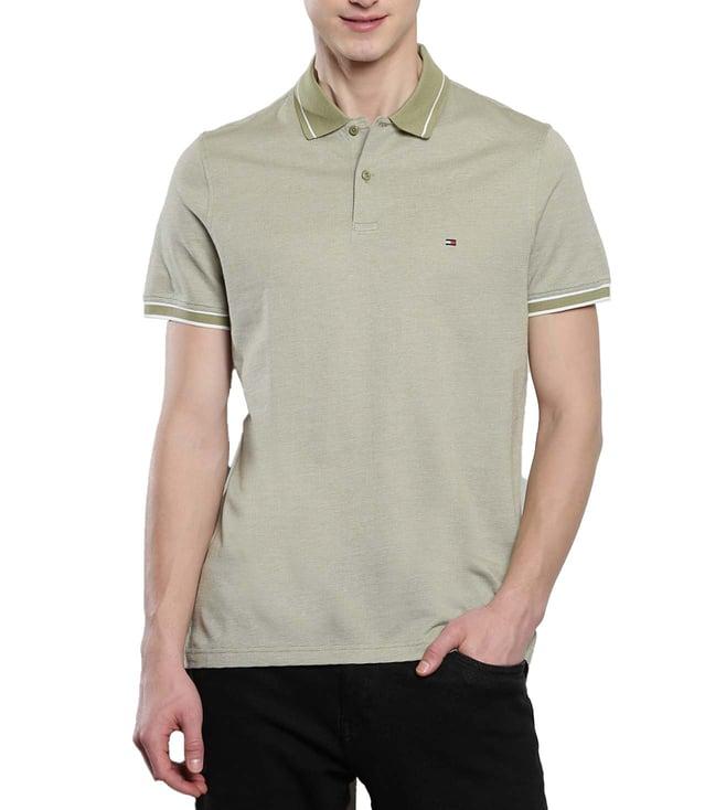 tommy hilfiger faded olive & ecru regular fit polo t-shirt