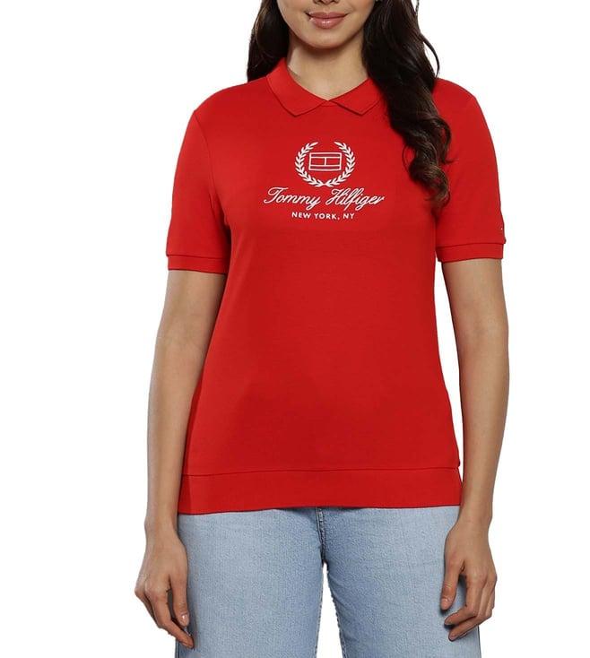 tommy hilfiger fierce red logo regular fit polo t-shirt