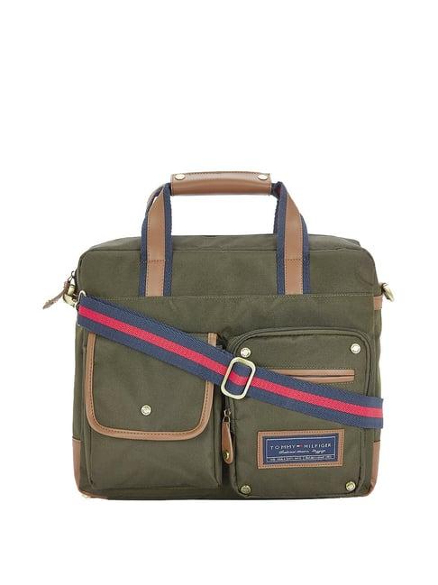 tommy hilfiger franklin professional olive polyester medium laptop messenger bag