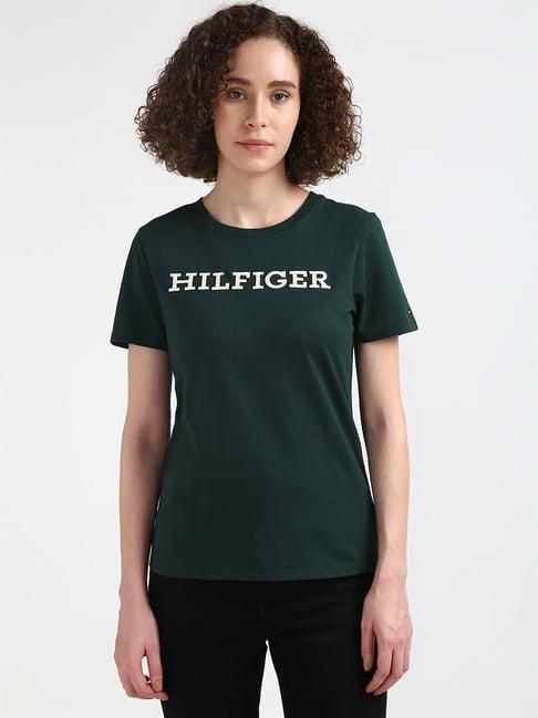 tommy hilfiger green cotton logo print t-shirt