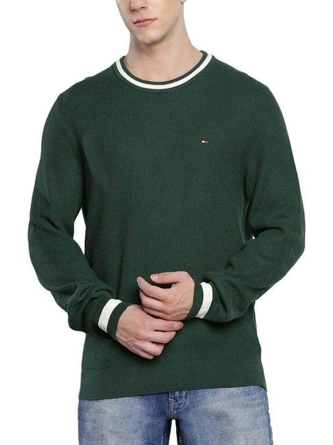 tommy hilfiger green cotton regular fit sweater