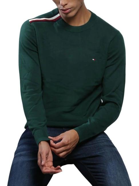 tommy hilfiger green cotton regular fit sweater