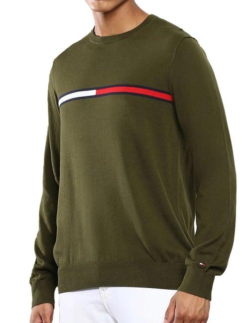 tommy hilfiger green cotton regular fit sweater