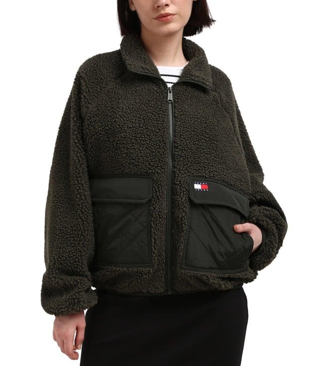 tommy hilfiger green polyester solid women jacket