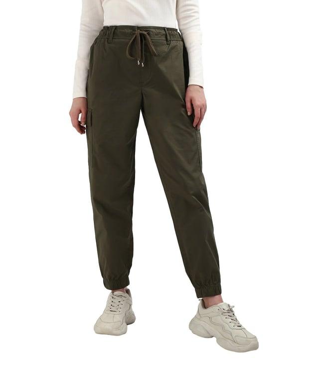 tommy hilfiger green solid cotton women trackpant