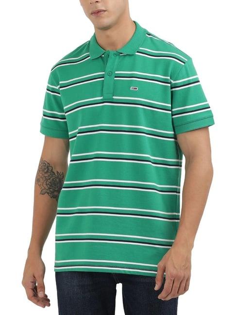 tommy hilfiger green stripes regular fit polo t-shirt