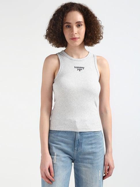 tommy hilfiger grey cotton logo print tank top