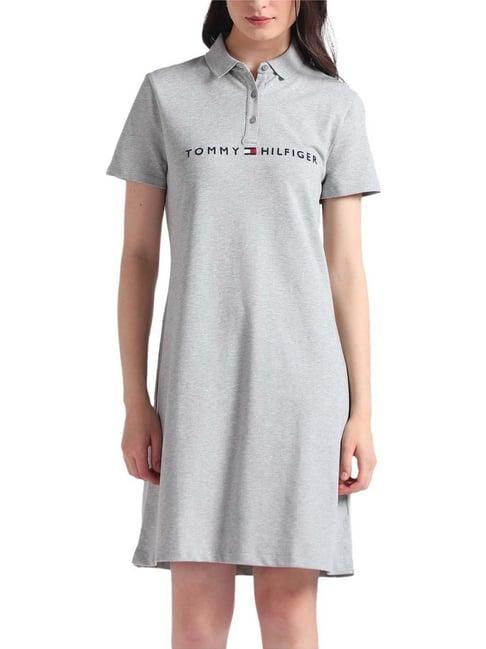 tommy hilfiger grey cotton printed a-line dress