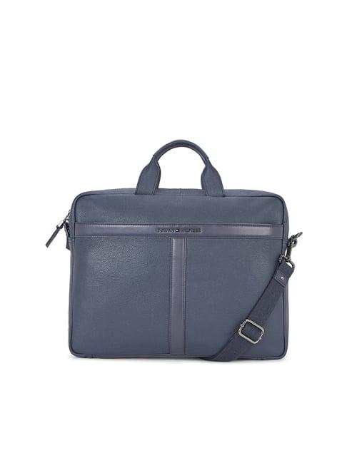 tommy hilfiger hampshire navy leather solid messenger bag