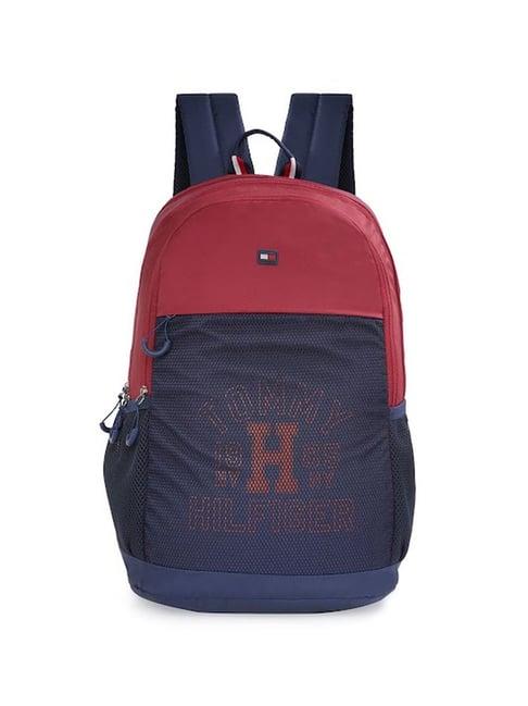 tommy hilfiger kavin burgundy & navy polyester printed backpack - 34 ltrs