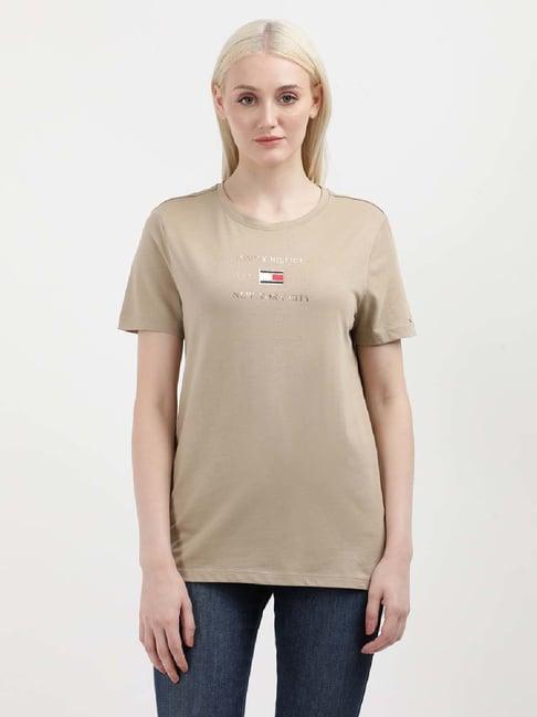 tommy hilfiger khaki cotton printed t-shirt