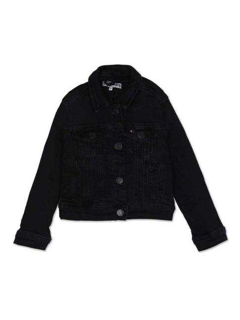 tommy hilfiger kids black cotton regular fit full sleeves jacket