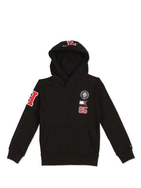 tommy hilfiger kids black logo print hoodie