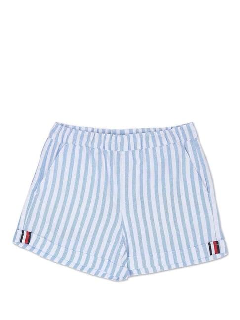 tommy hilfiger kids blue & white cotton striped shorts