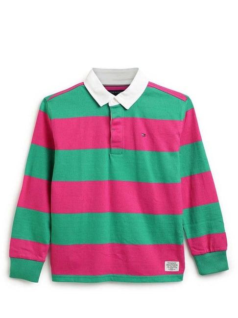 tommy hilfiger kids green malachite & pink striped regular fit sweatshirt