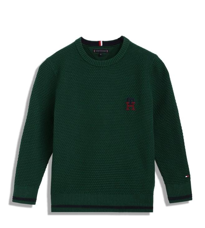 tommy hilfiger kids prep green textured regular fit sweater