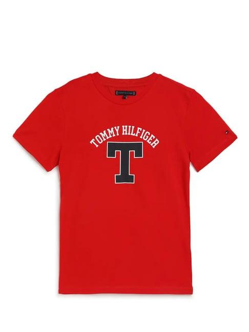 tommy hilfiger kids red logo print t-shirt