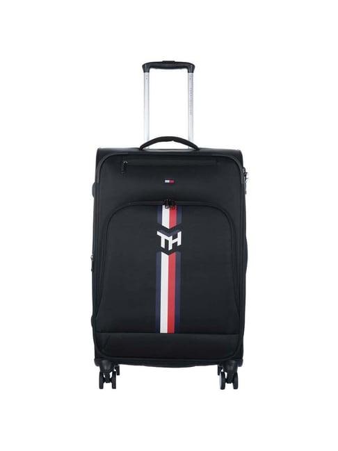 tommy hilfiger kingsville black printed large soft trolley bag - 47 cm