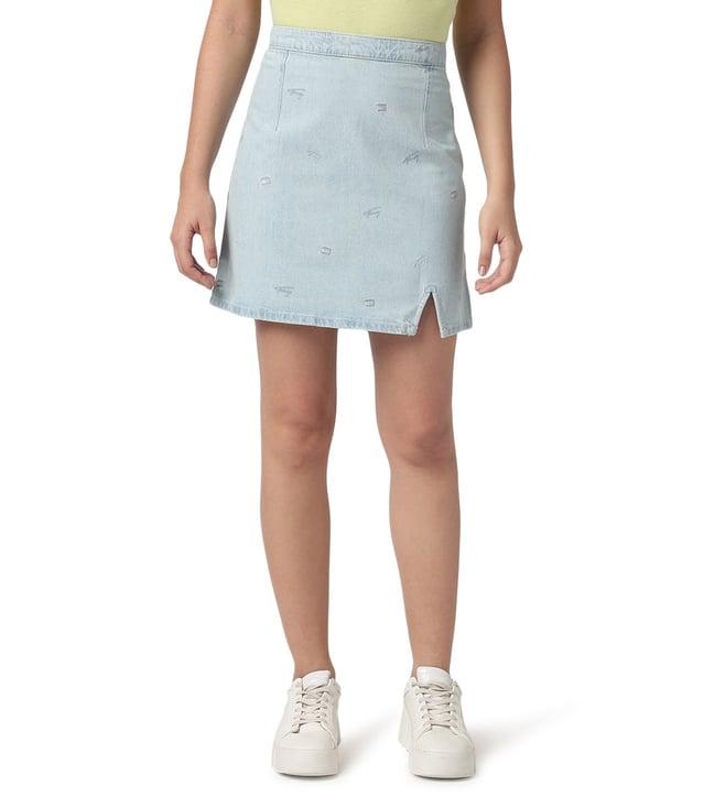 tommy hilfiger light blue logo regular fit skirt